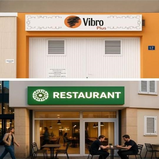 Ejemplo de dos rótulos con luz instalados