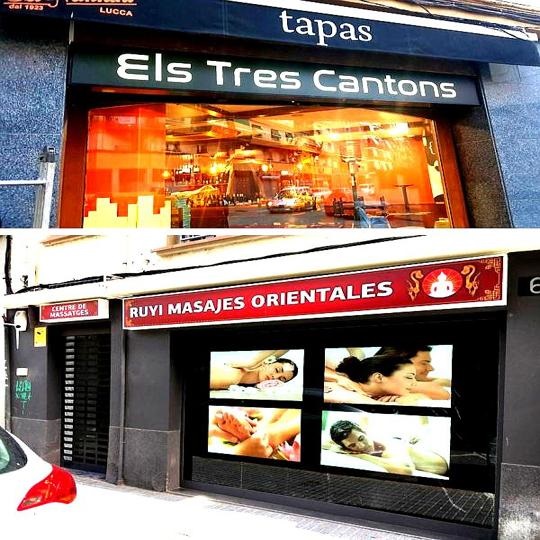 Rótulos instalados en las fachadas de negocios