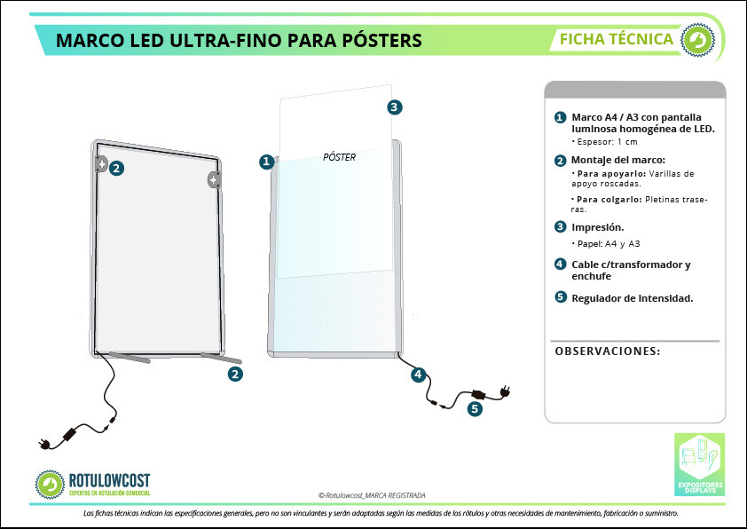 Marco abatible para póster LED económico