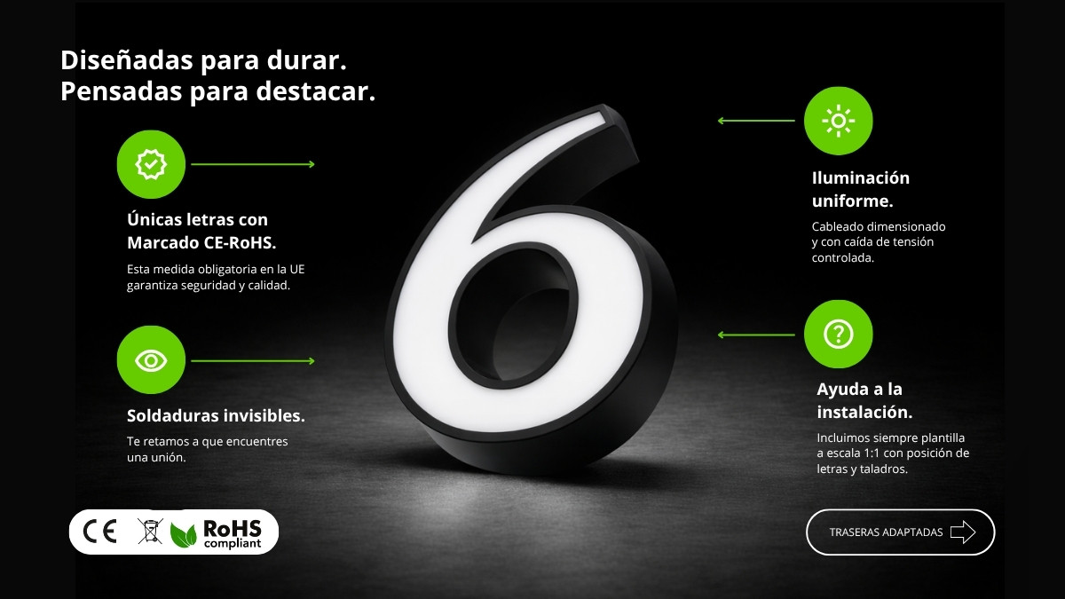 Letras corpóreas de aluminio luz frontal