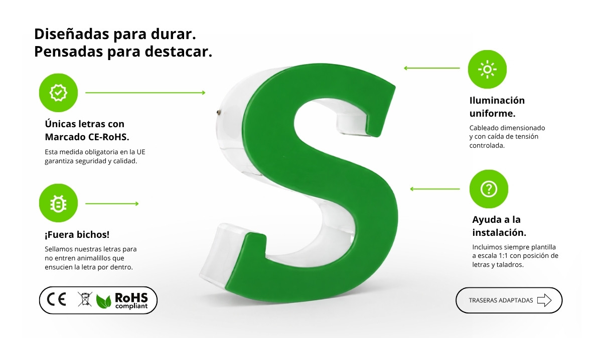 Letras de metacrilato frontal acero con iluminación