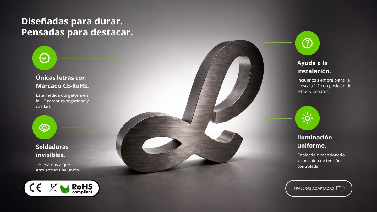 Letras corpóreas de acero luz indirecta