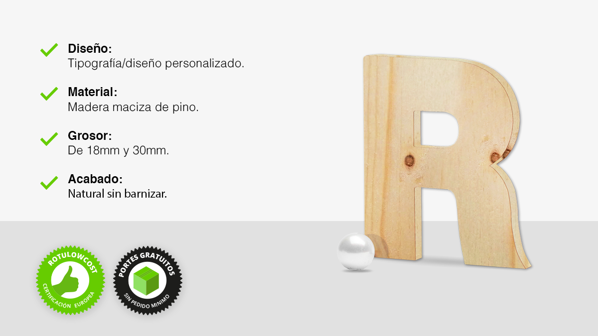 Letras recortadas de madera maciza de pino