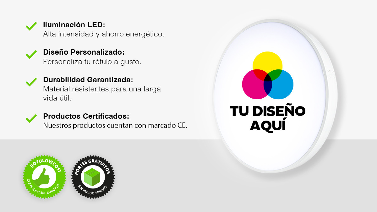Rótulo Luminoso Redondo Una Cara Medida Personalizada