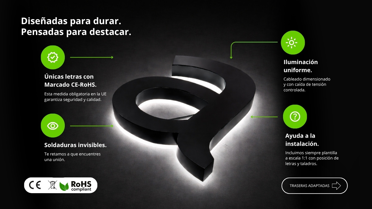 Letras corpóreas de aluminio luz indirecta