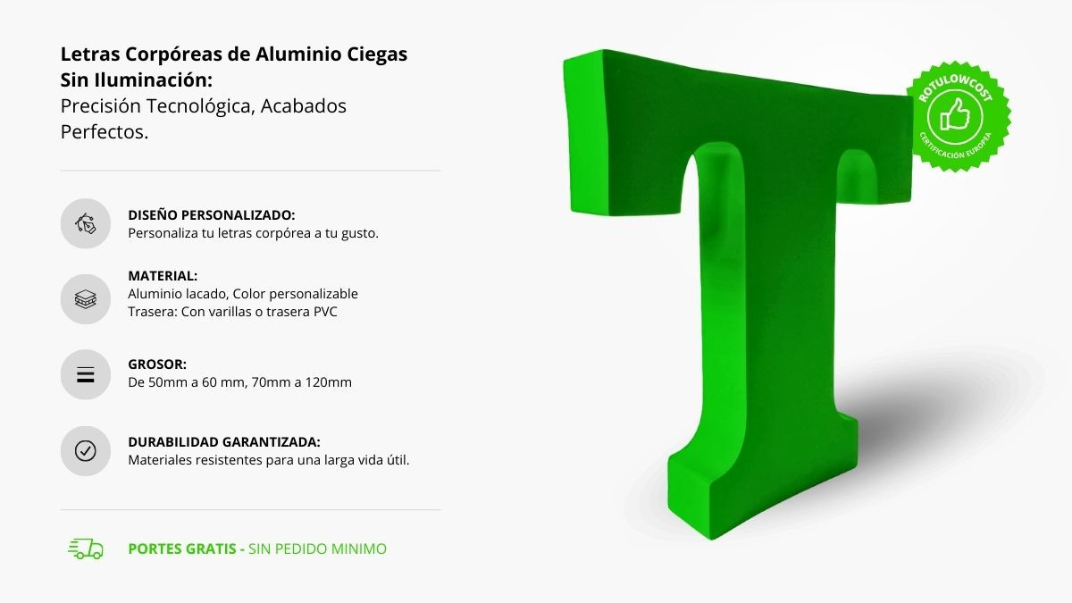 Letras Corpóreas de Aluminio Ciegas Sin Iluminación