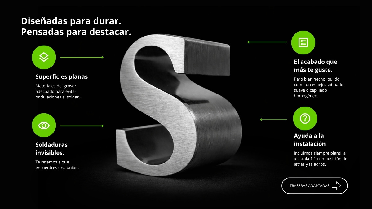 Letras corpóreas de acero sin iluminación