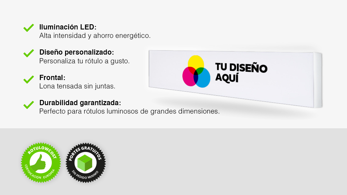 Rótulo luminoso frontal lona PVC tensada sin uniones