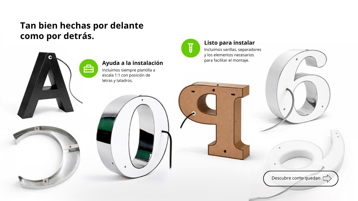 Letras recortadas metalizadas sin luz