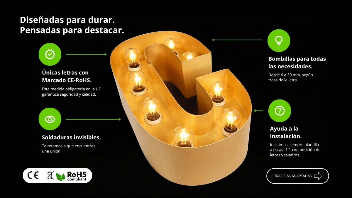 Letras Corpóreas de Aluminio Estilo Vintage con Bombillas